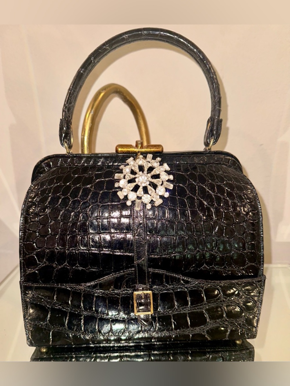 Darling Vintage Milch Black genuine crocodile Top Handle Bag alligator